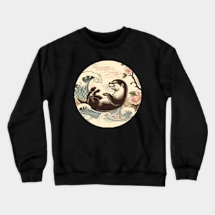 Aquatic Animal Vintage Sunset Art Floral Japanese Otter Crewneck Sweatshirt